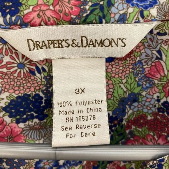 Drapers & Damons 3X Floral Pintuck Blouse Button Front Romantic Cottagecore - Picture 6 of 12